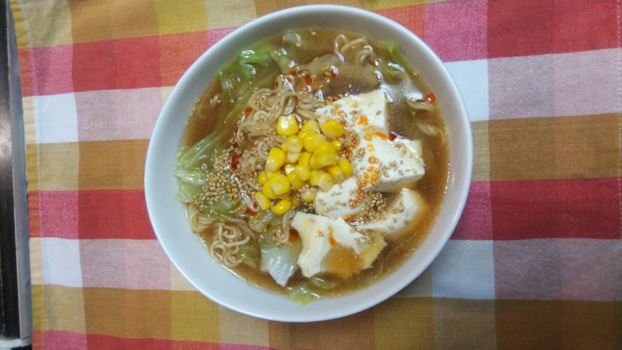 インスタントラーメンで☆豆腐入りピリ辛ラーメン