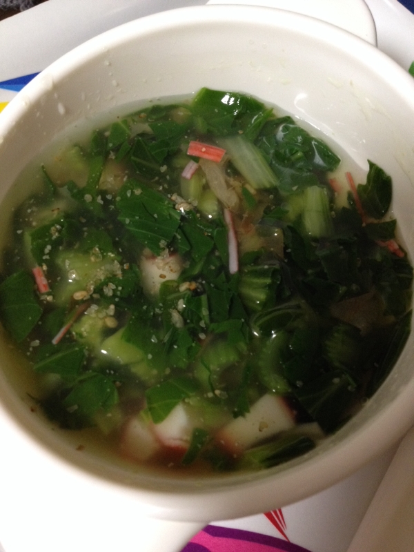 離乳食☆青梗菜とカニカマのスープ