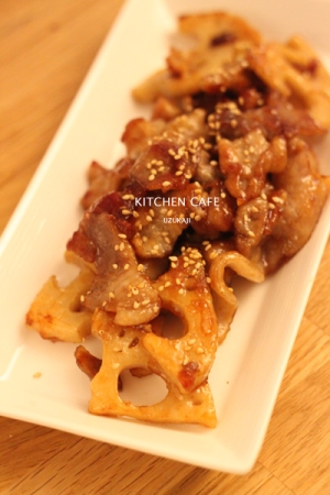 レンコンと豚肉の照り焼き