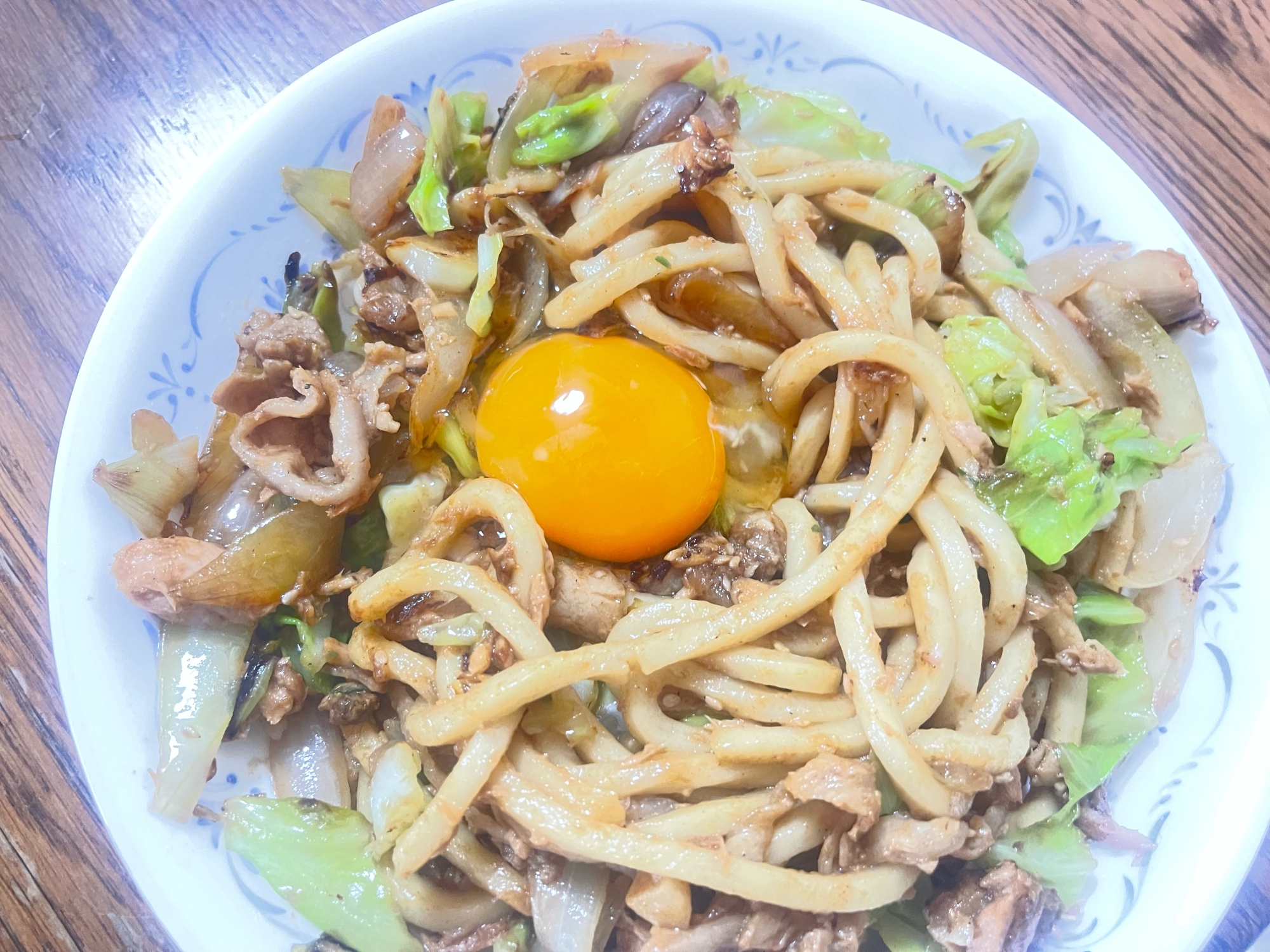 ラーメンの粉末で焼きうどん
