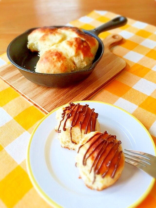 ホットケーキmixで簡単♪チョコバナナちぎりパン風