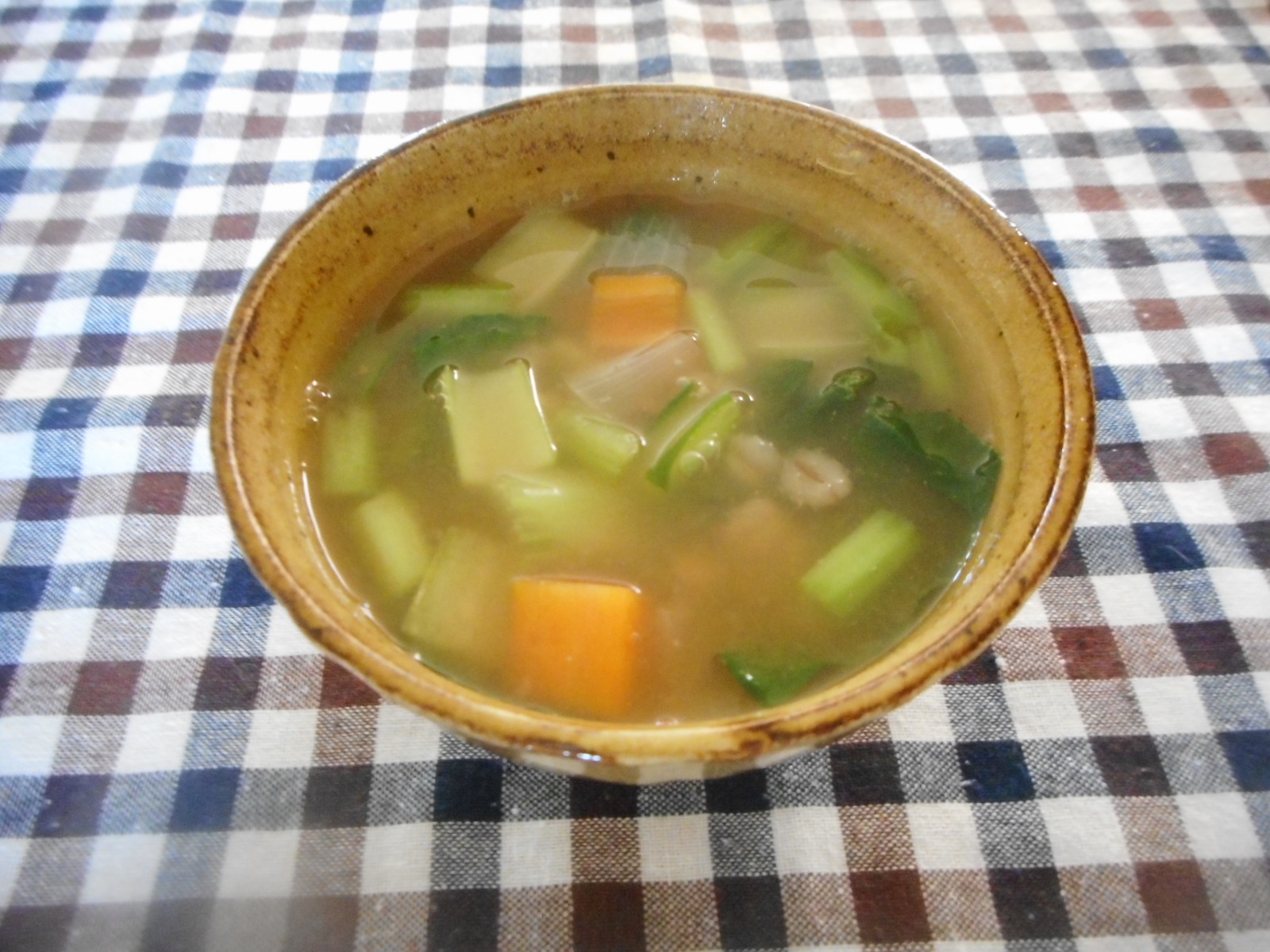 小松菜とタマネギの生姜味噌スープ