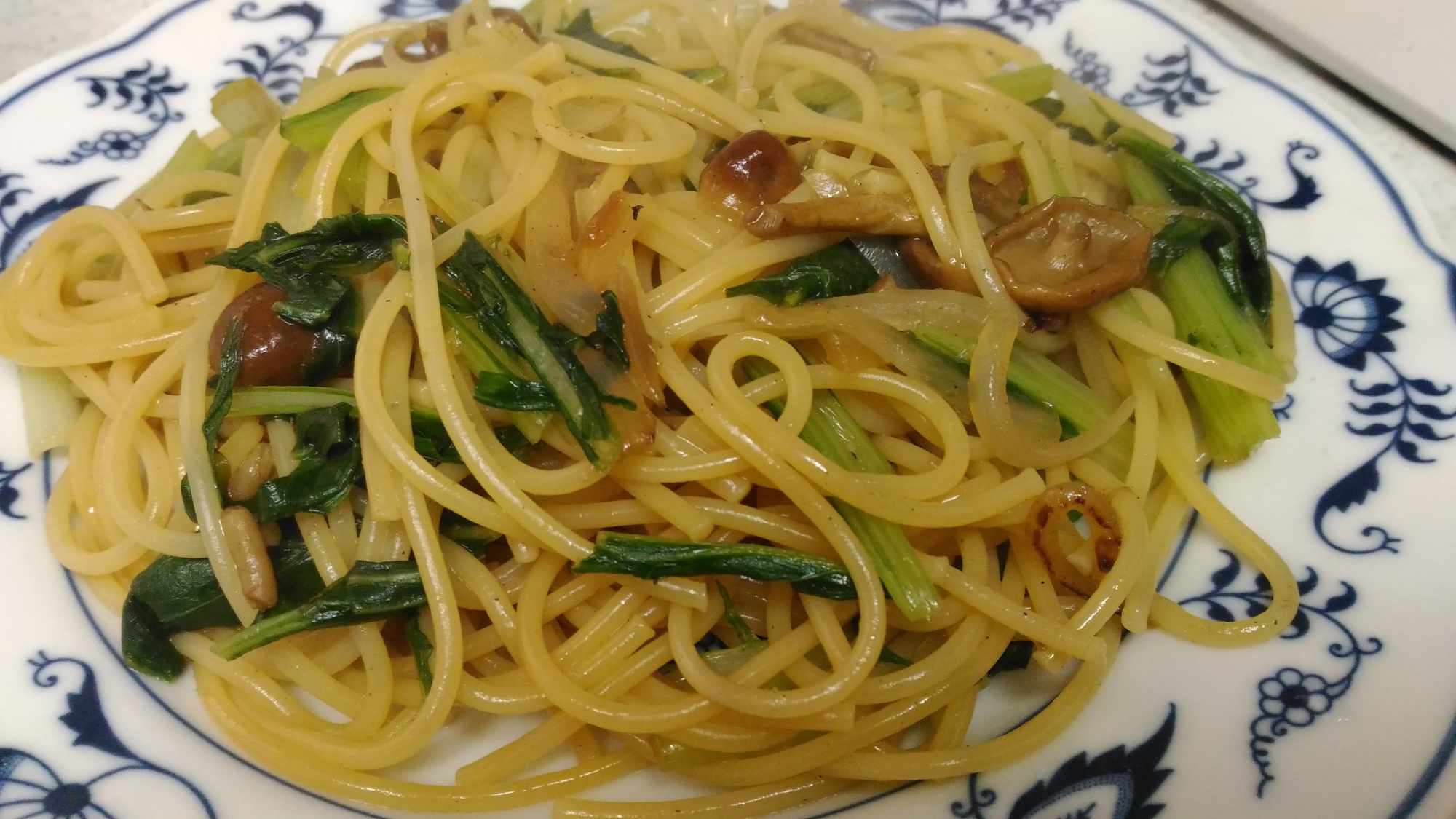 なめこと水菜の和風パスタ