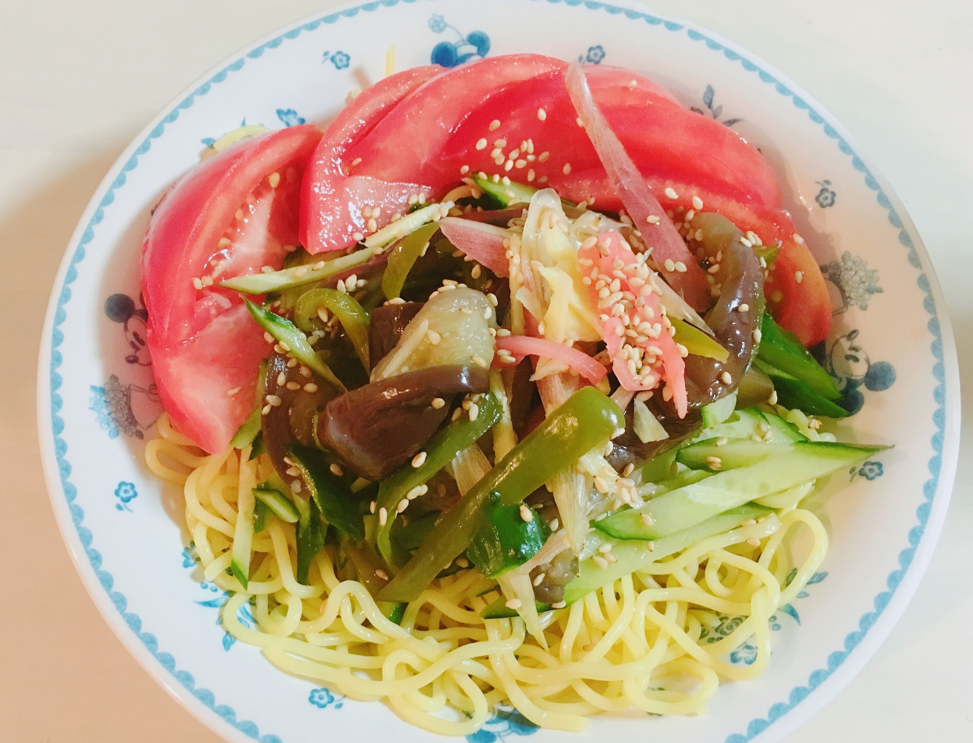 さっぱり茄子ピーマンプラスの夏野菜冷やし中華