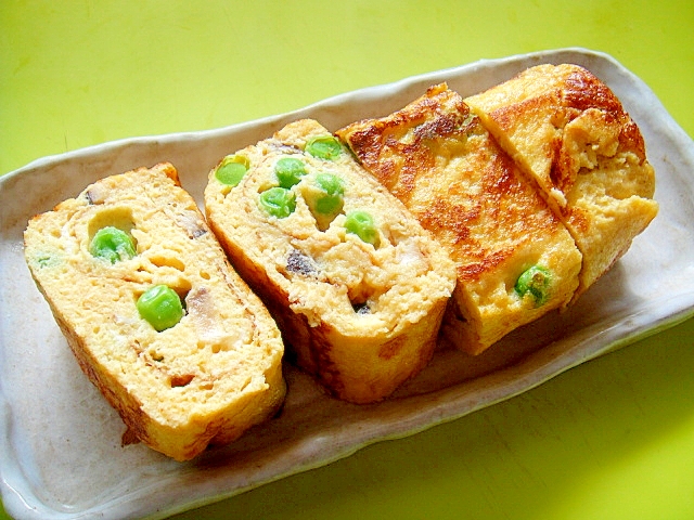 おから入り♡グリンピースと椎茸の厚焼き玉子