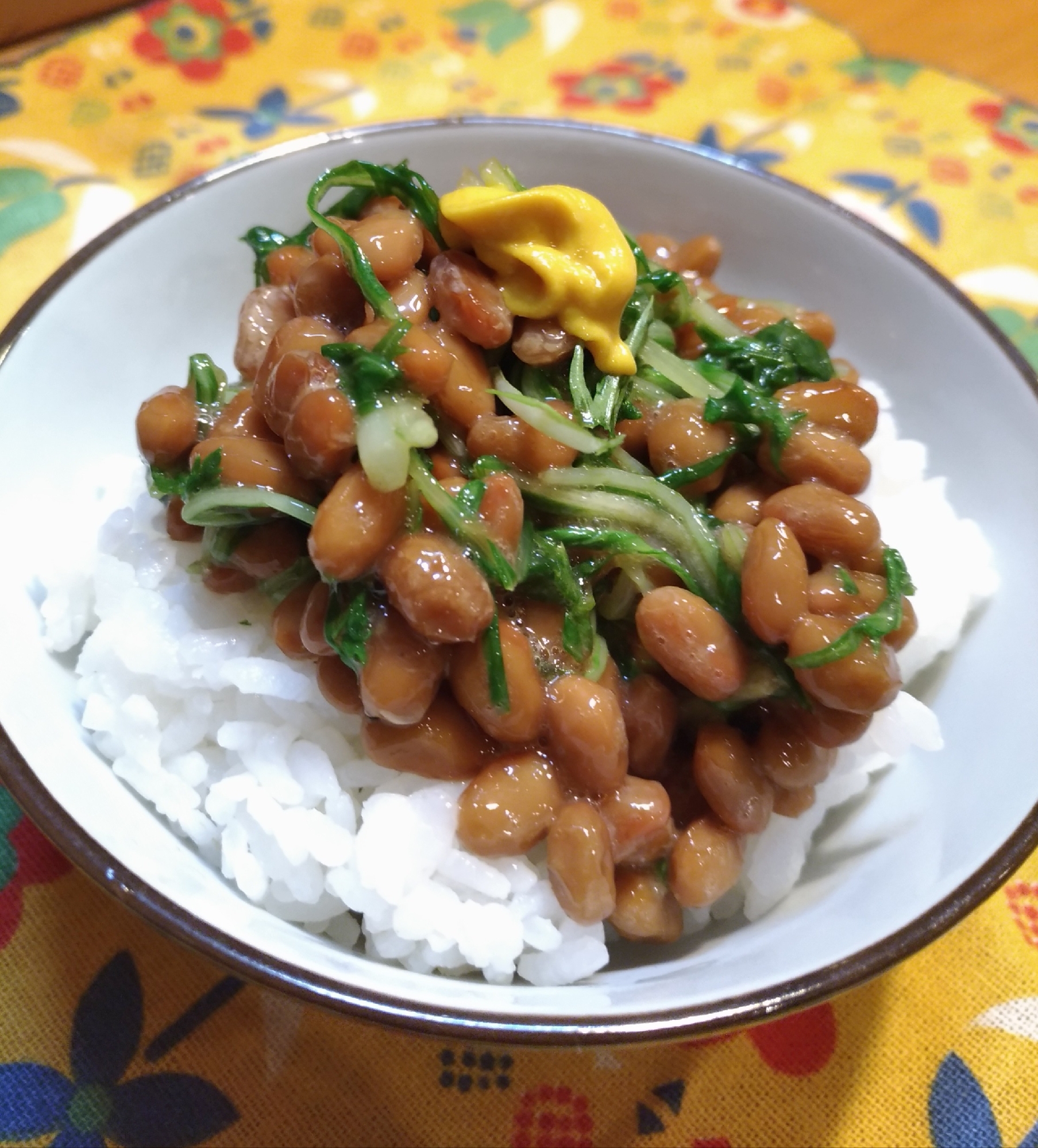 簡単☆シャキシャキ水菜納豆ごはん