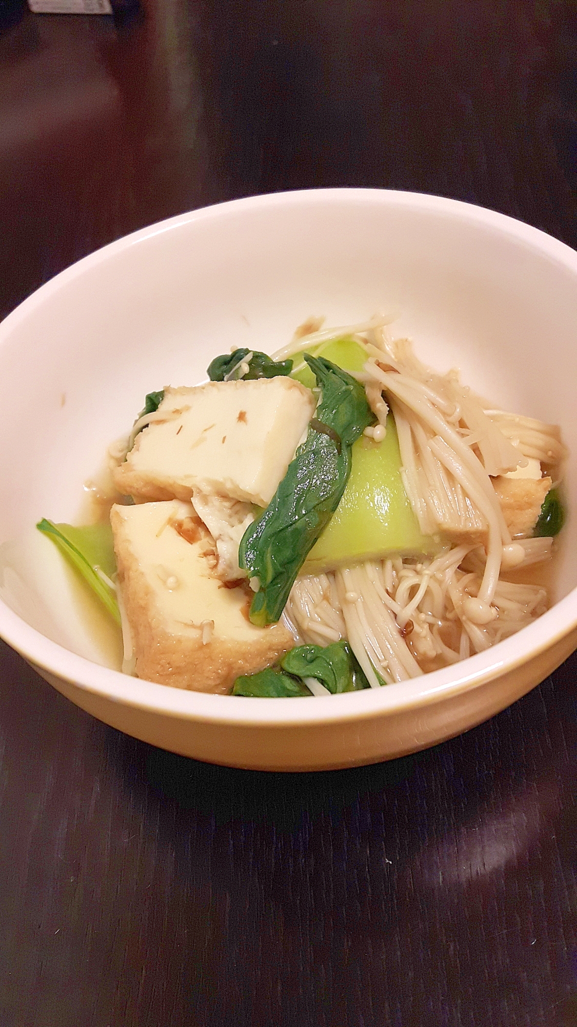 簡単ヘルシー！ えのき茸とチンゲン菜の厚揚げ煮♪