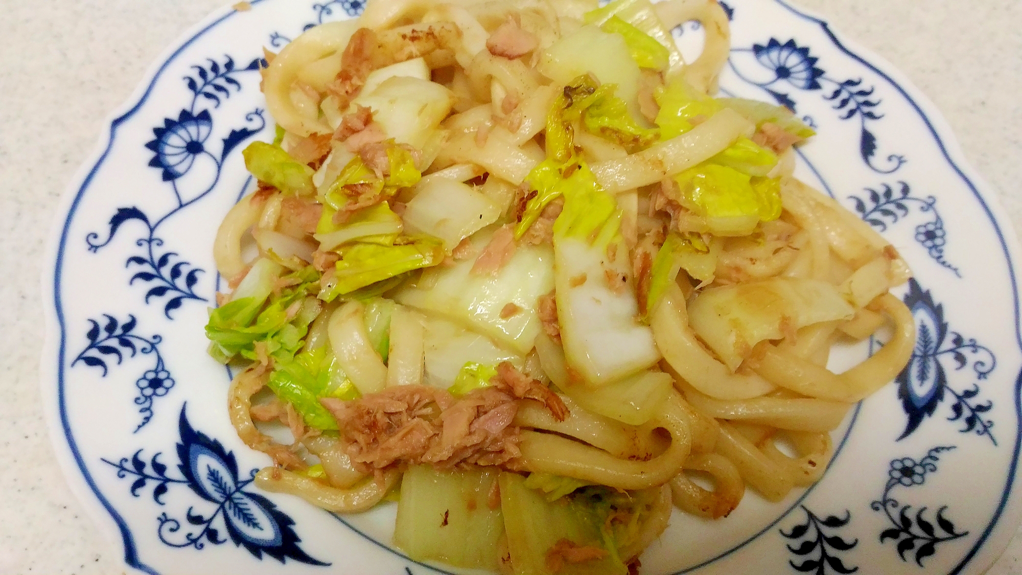 白菜とツナの焼きうどん