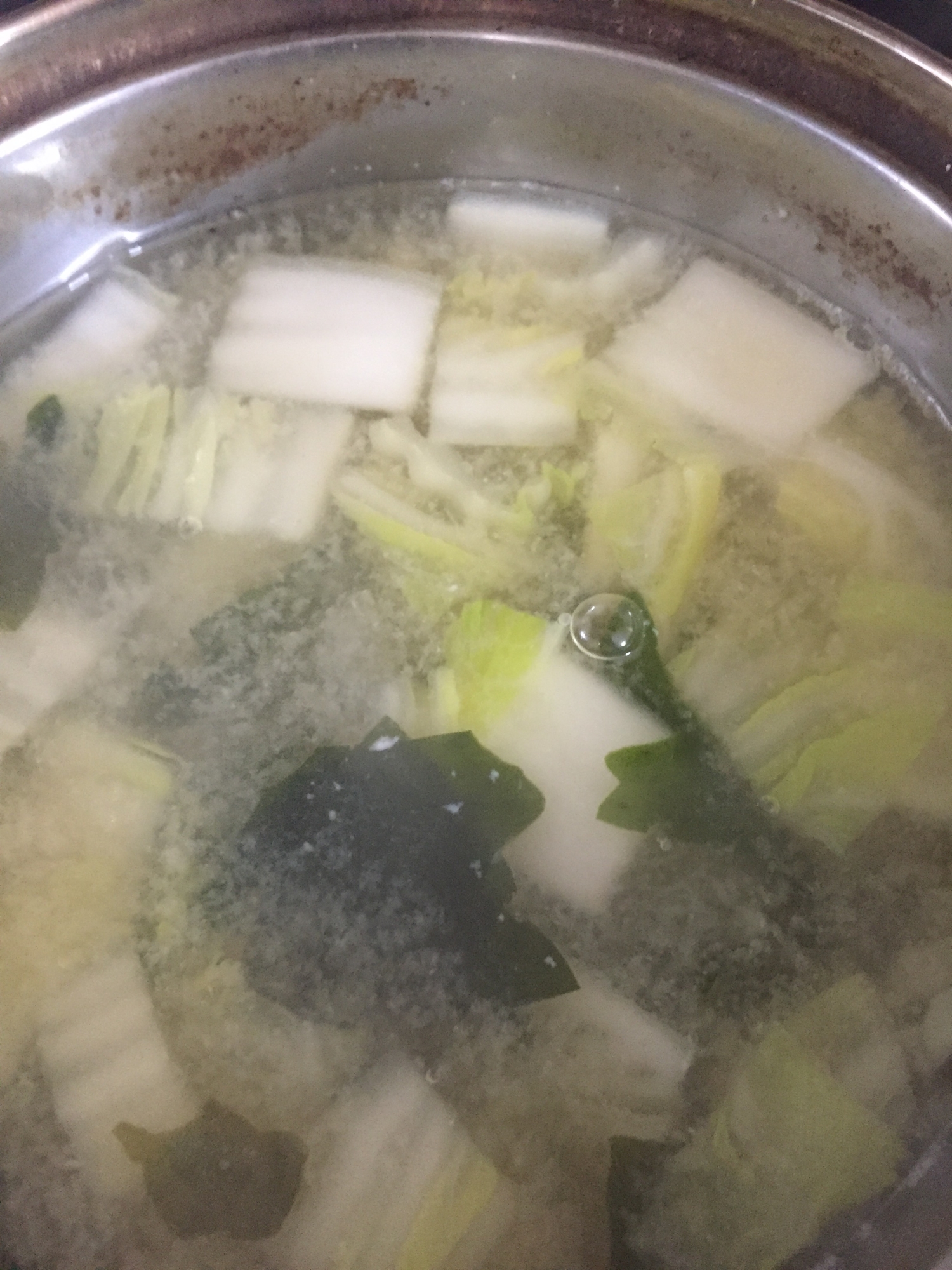 乾燥ワカメと白菜の味噌汁