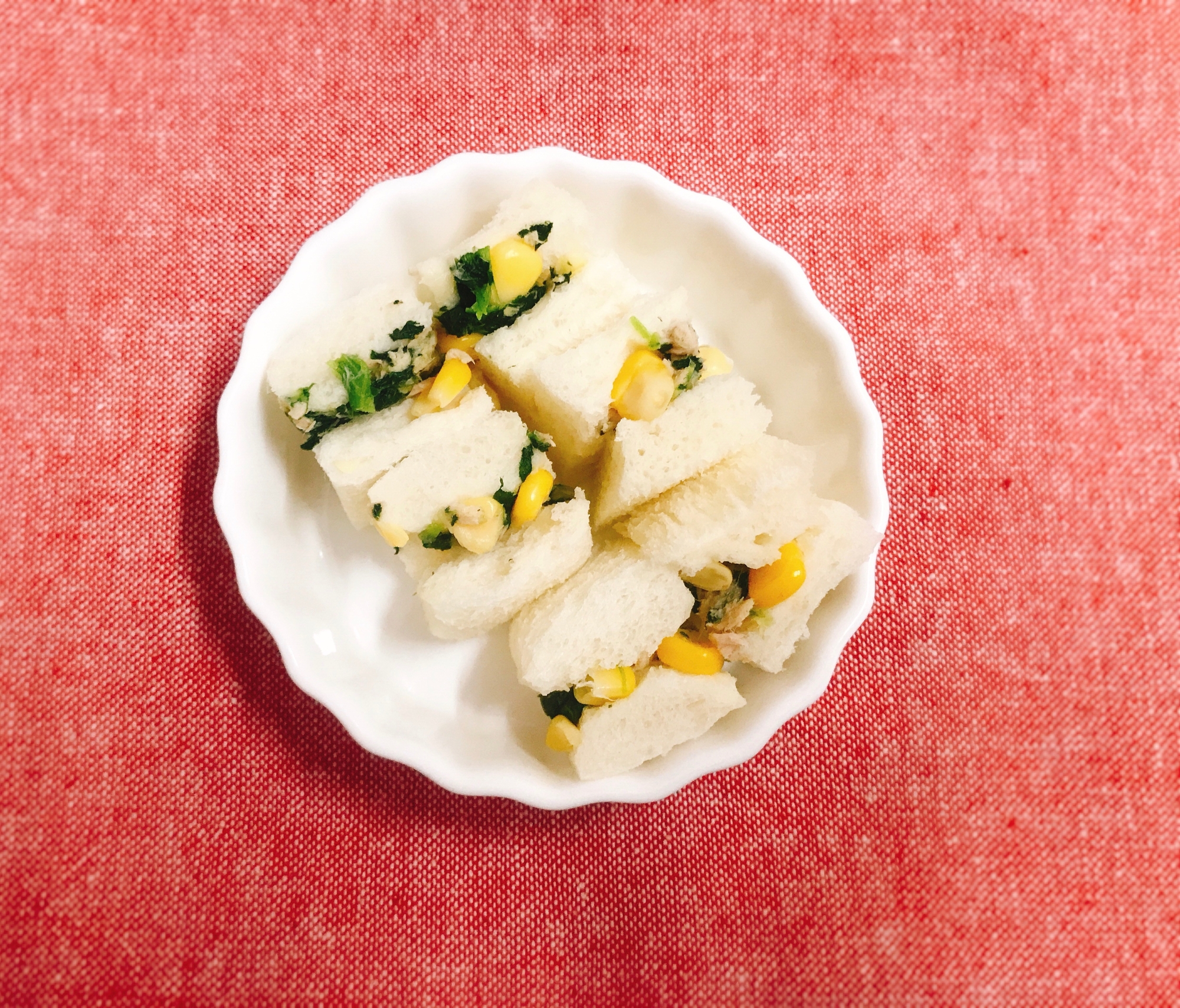 【離乳食完了期】小松菜とツナマヨコーンサンドイッチ