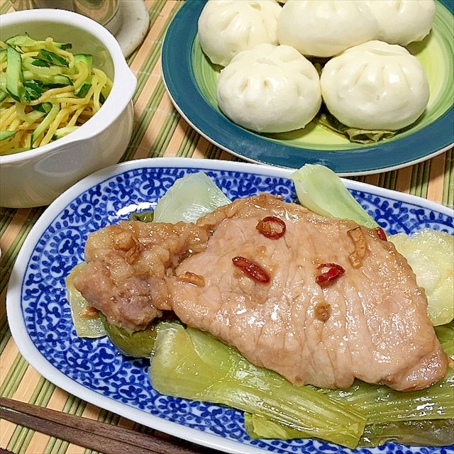 豚カツ肉でやってみて!厚切り豚の柔らか中華蒸し蒸し
