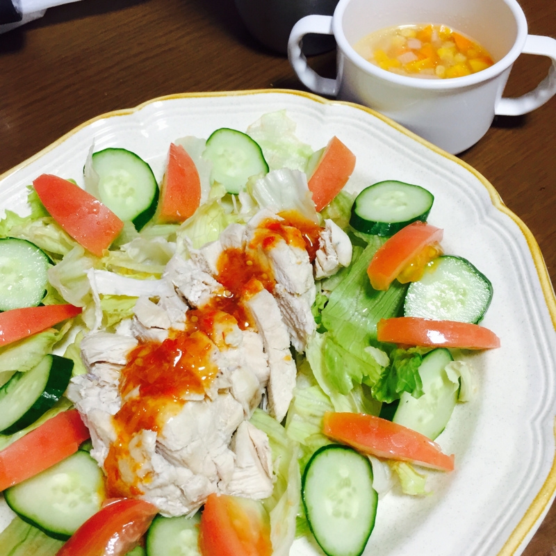 二品同時♪♪圧力鍋で胸肉のしっとり蒸しと野菜スープ