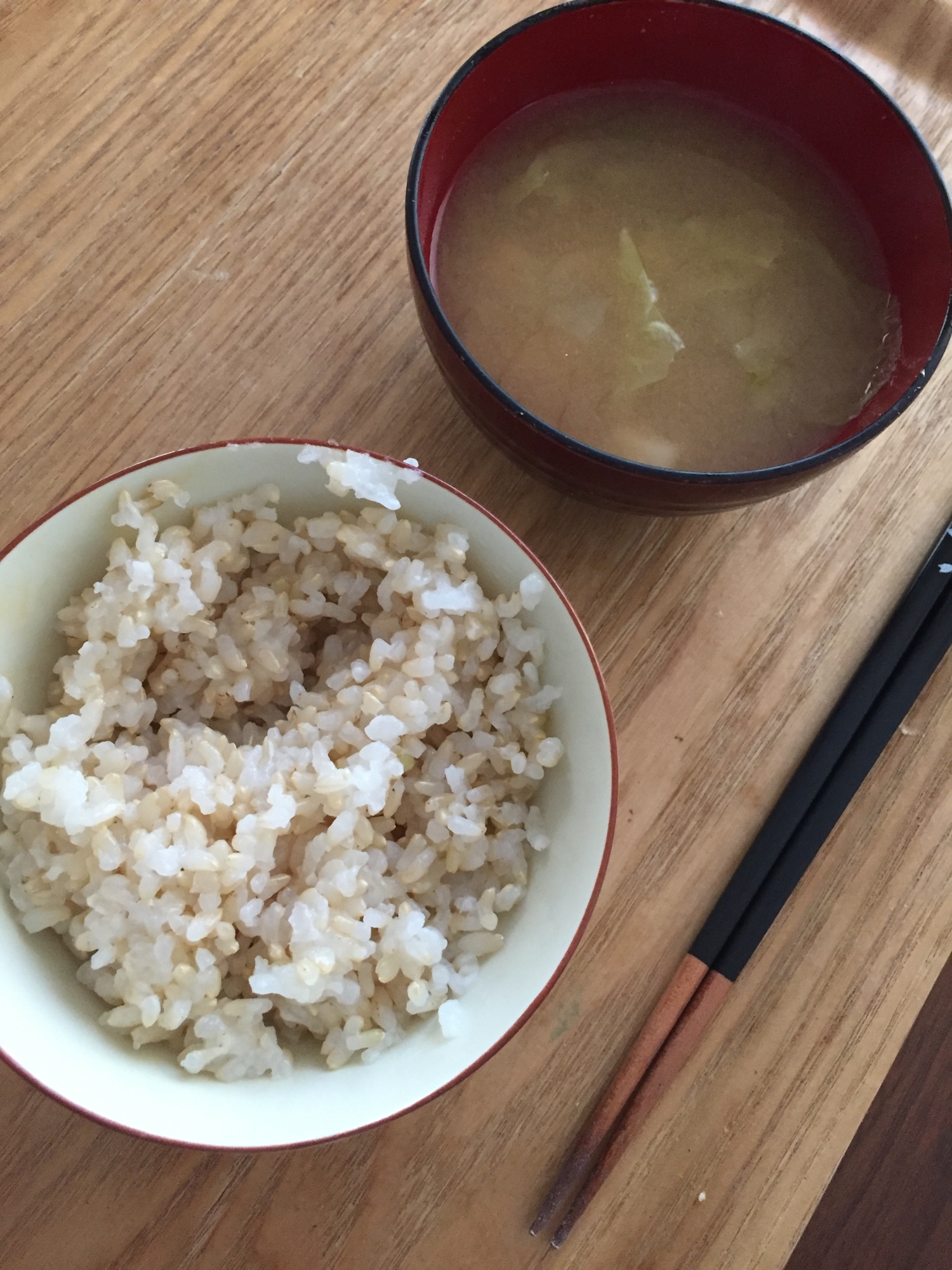 圧力鍋の玄米ごはんと白菜味噌汁の和食セット！