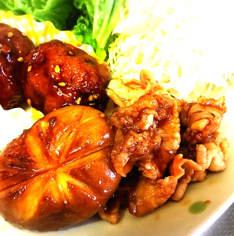 お弁当←豚肉&椎茸のニンニクタレ炒め