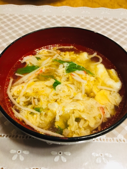 カニカマと水菜と卵のお吸い物☆