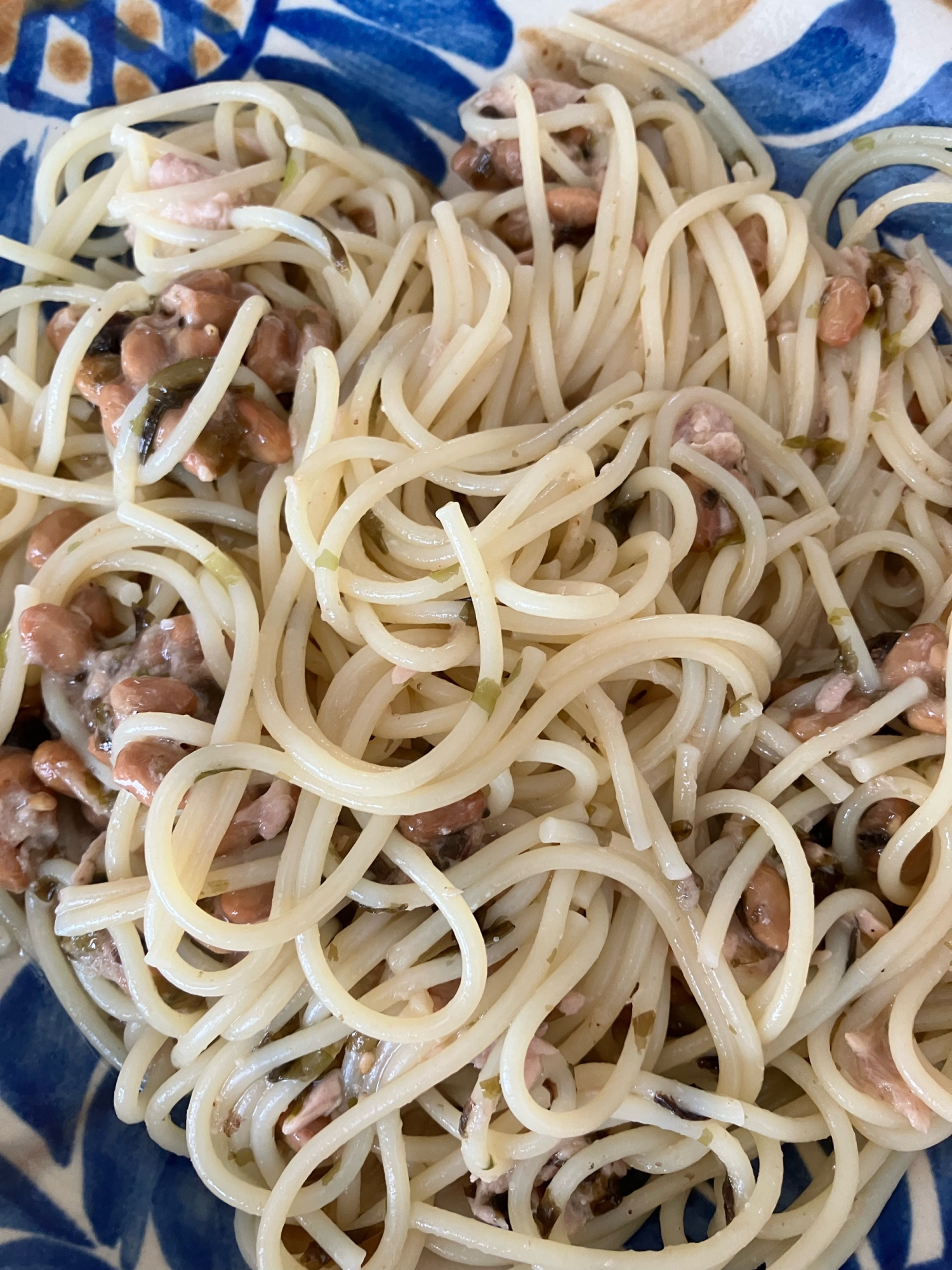 ザバンのりと納豆とツナのパスタ