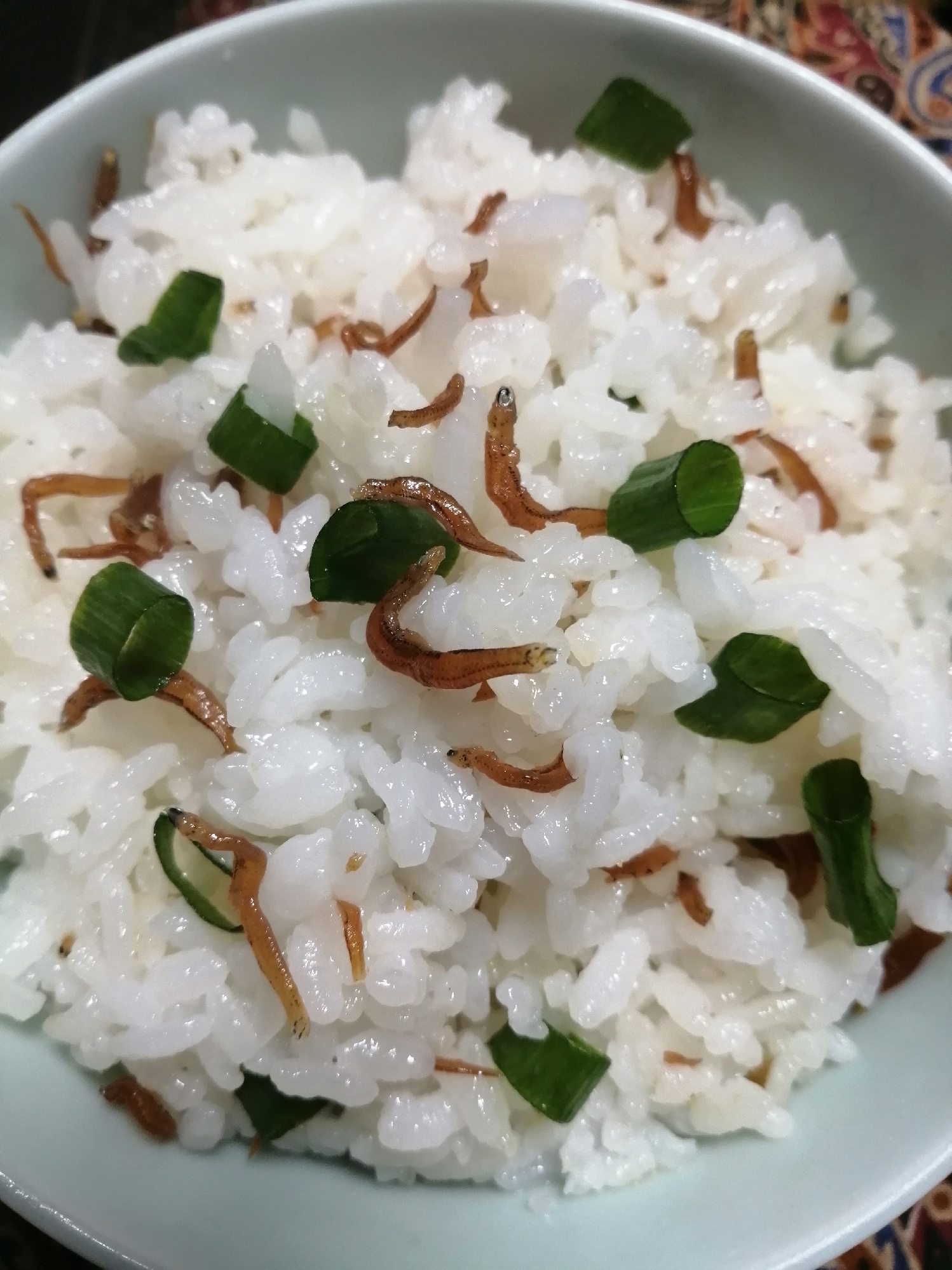 ちりめんじゃこの佃煮とネギのすし酢ご飯