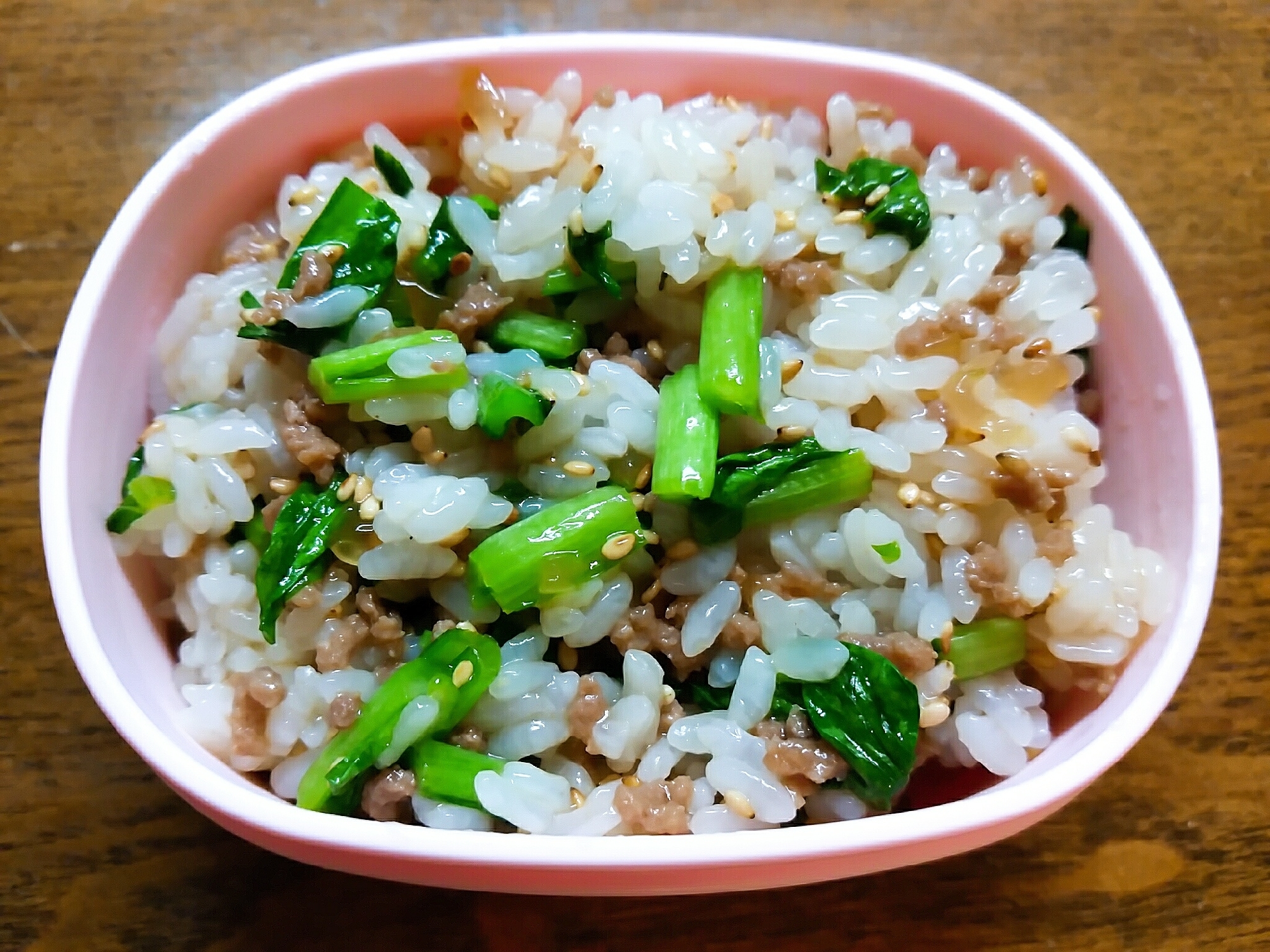 小松菜とミンチの混ぜご飯