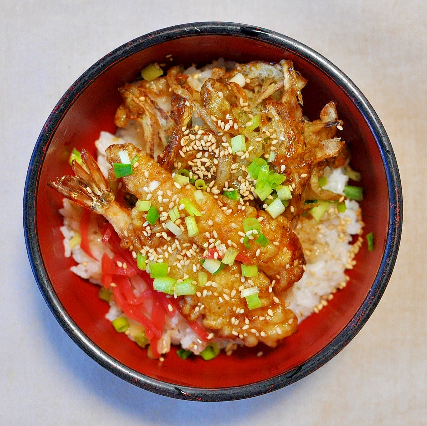 海老天＆切りイカと玉ねぎのかき揚げde天丼