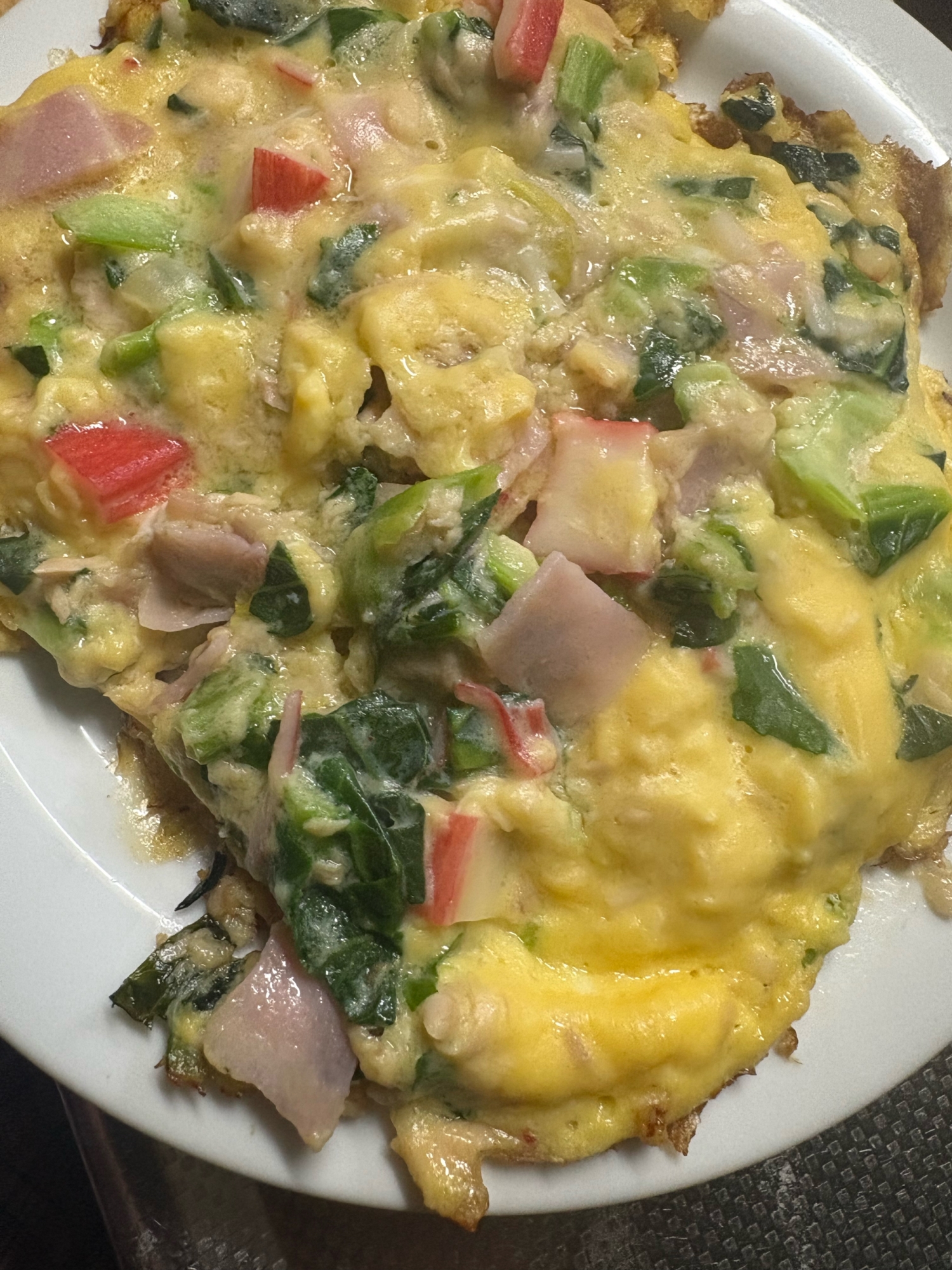 小松菜とカニカマのオムレツ