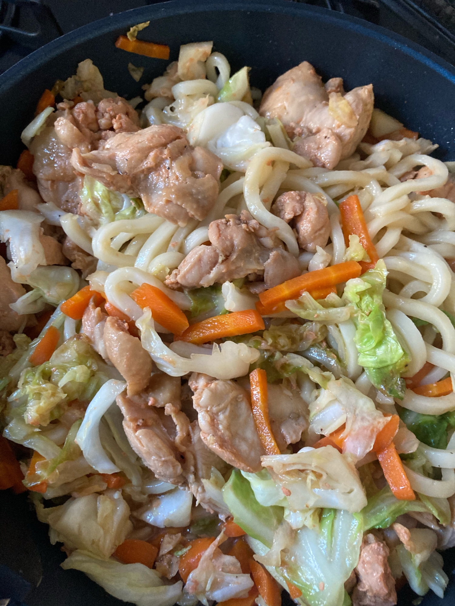 キャベツと人参と鶏肉の焼うどん