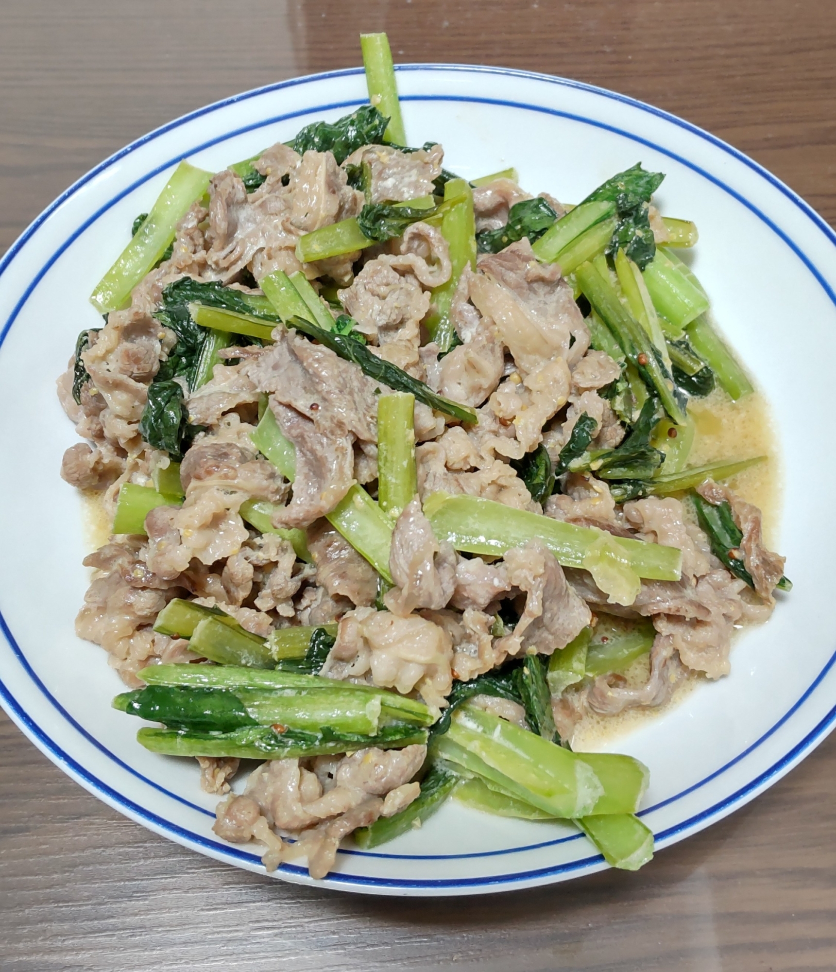 小松菜と牛肉のマヨマスタード炒め