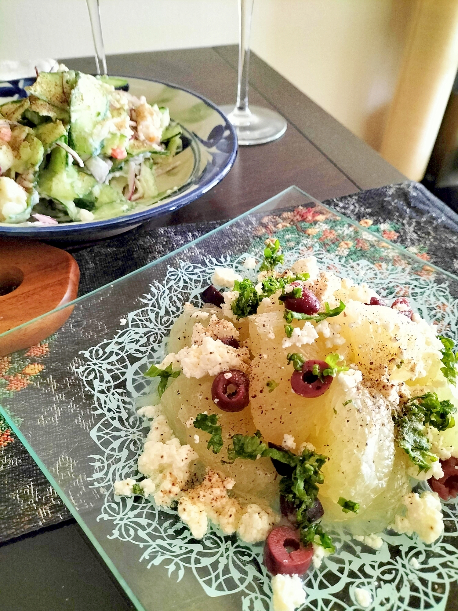 メロゴールドとオリーブのカッテージチーズ和え♪