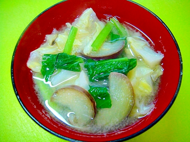 茄子とキャベツ小松菜の味噌汁