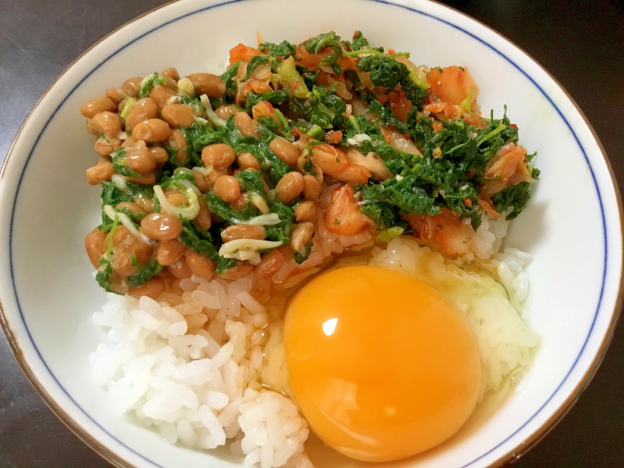 春菊しらすキムチ納豆のTKG