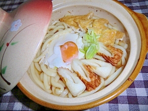 ちくわとお揚げと卵の鍋焼きうどん★