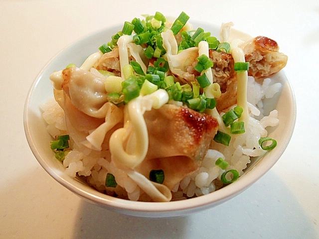 餃子のたれ/からしマヨで　焼き餃子と葱のご飯