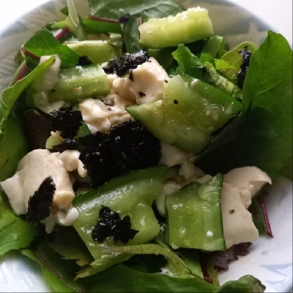 海苔ドレッシング♡レタスときゅうりと豆腐のサラダ