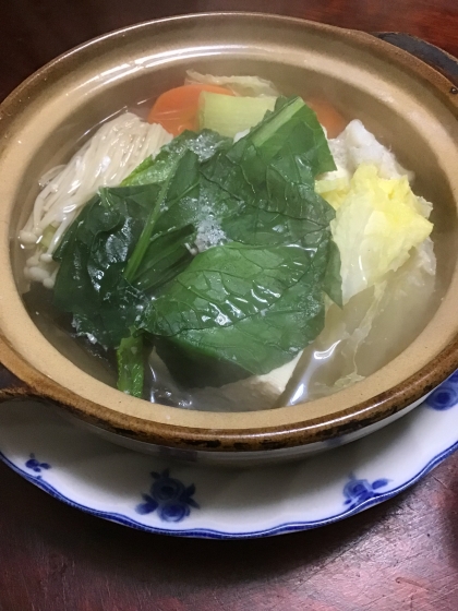 簡単ヘルシー常夜鍋♪(^^)小松菜＋豚肉＋豆腐♪