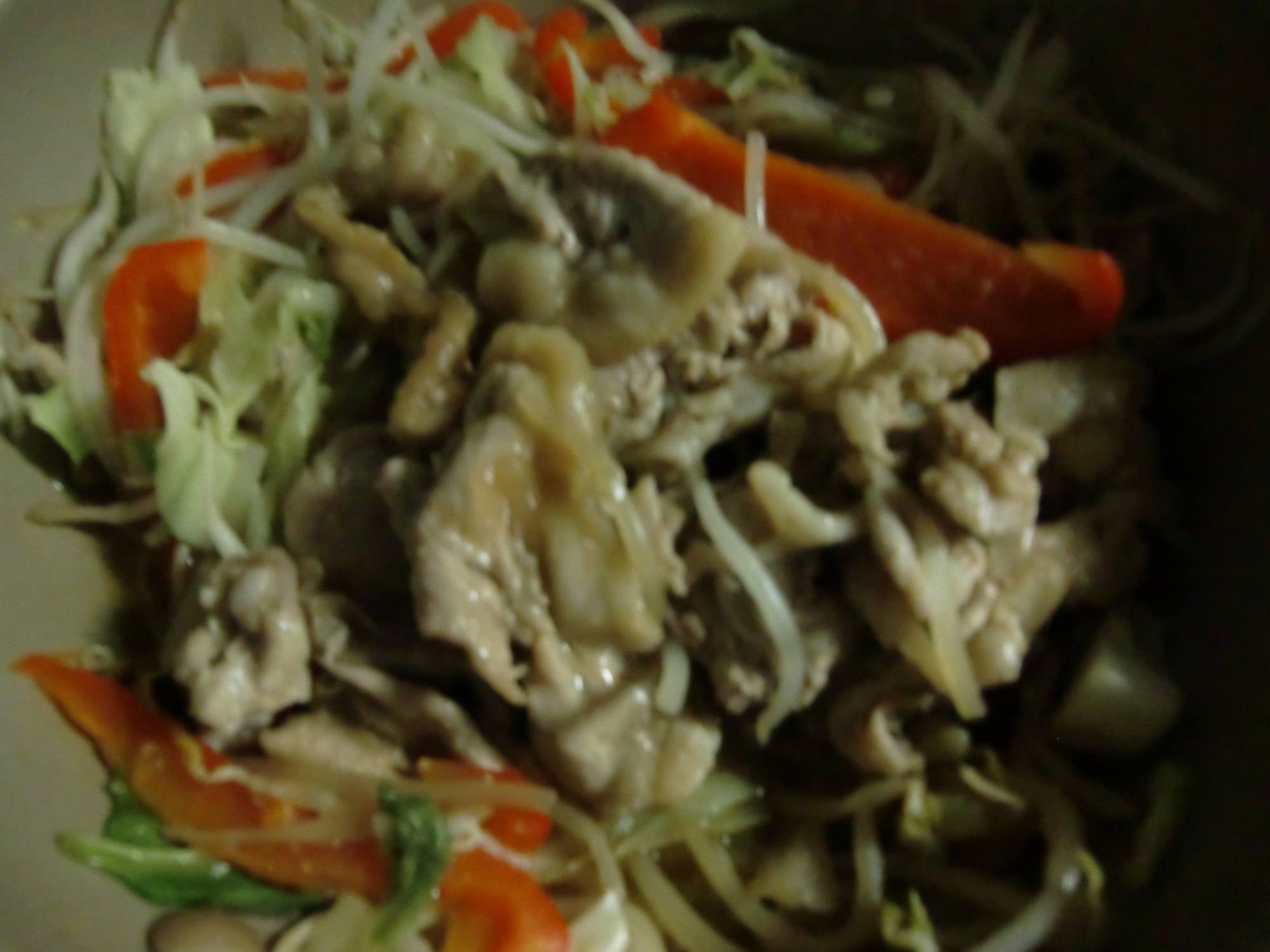 完了期の赤ピーマンと豚肉の煮込み