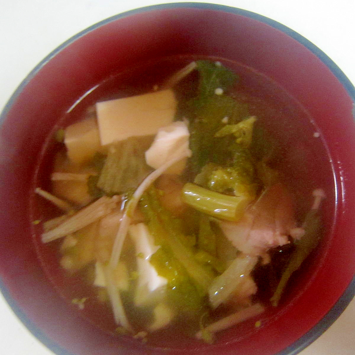 菜の花えのきコンソメ豆腐スープ