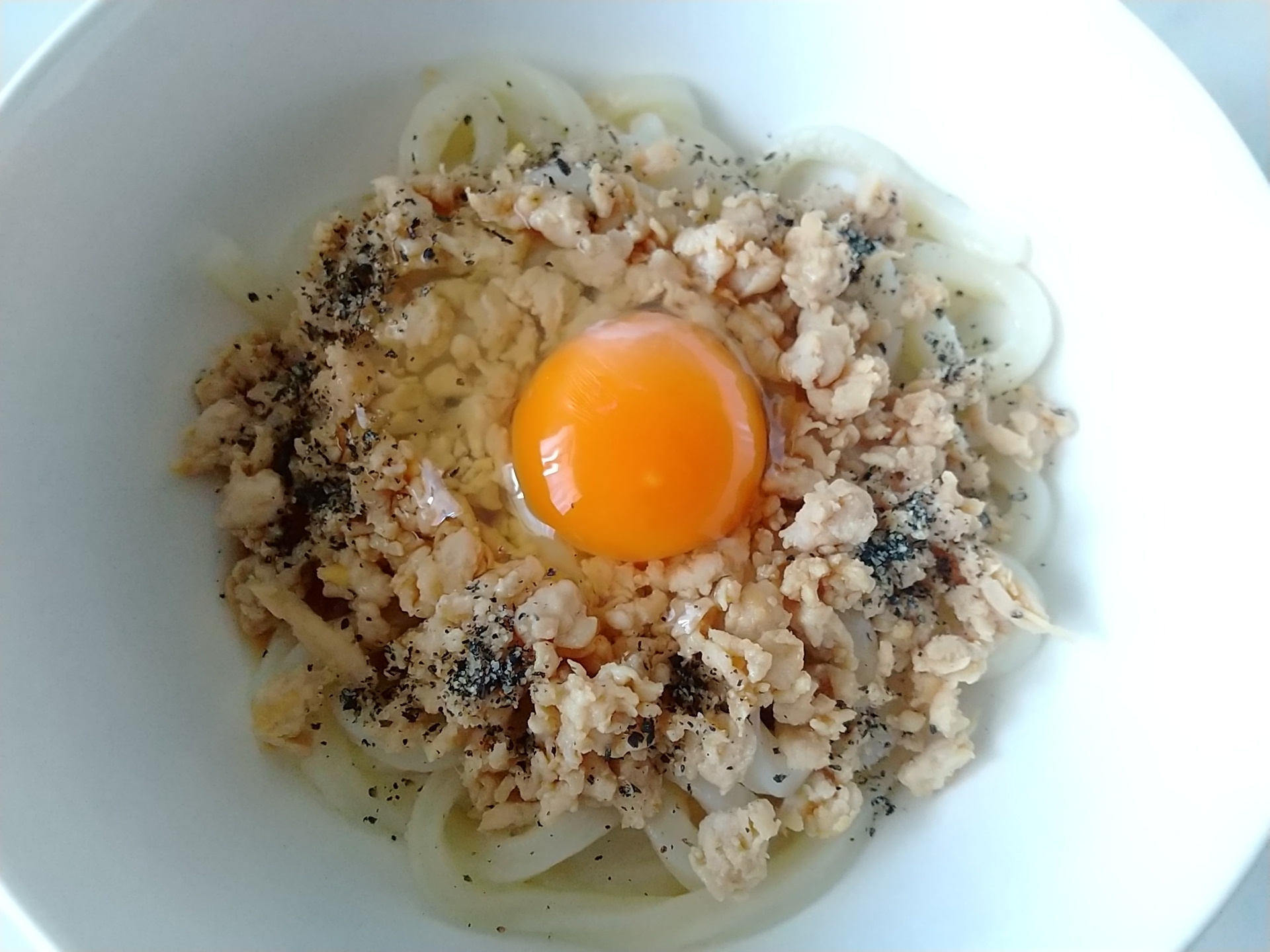 そぼろ釜玉うどん