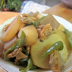 大根あさり蒟蒻ピーマン味醂醤油煮