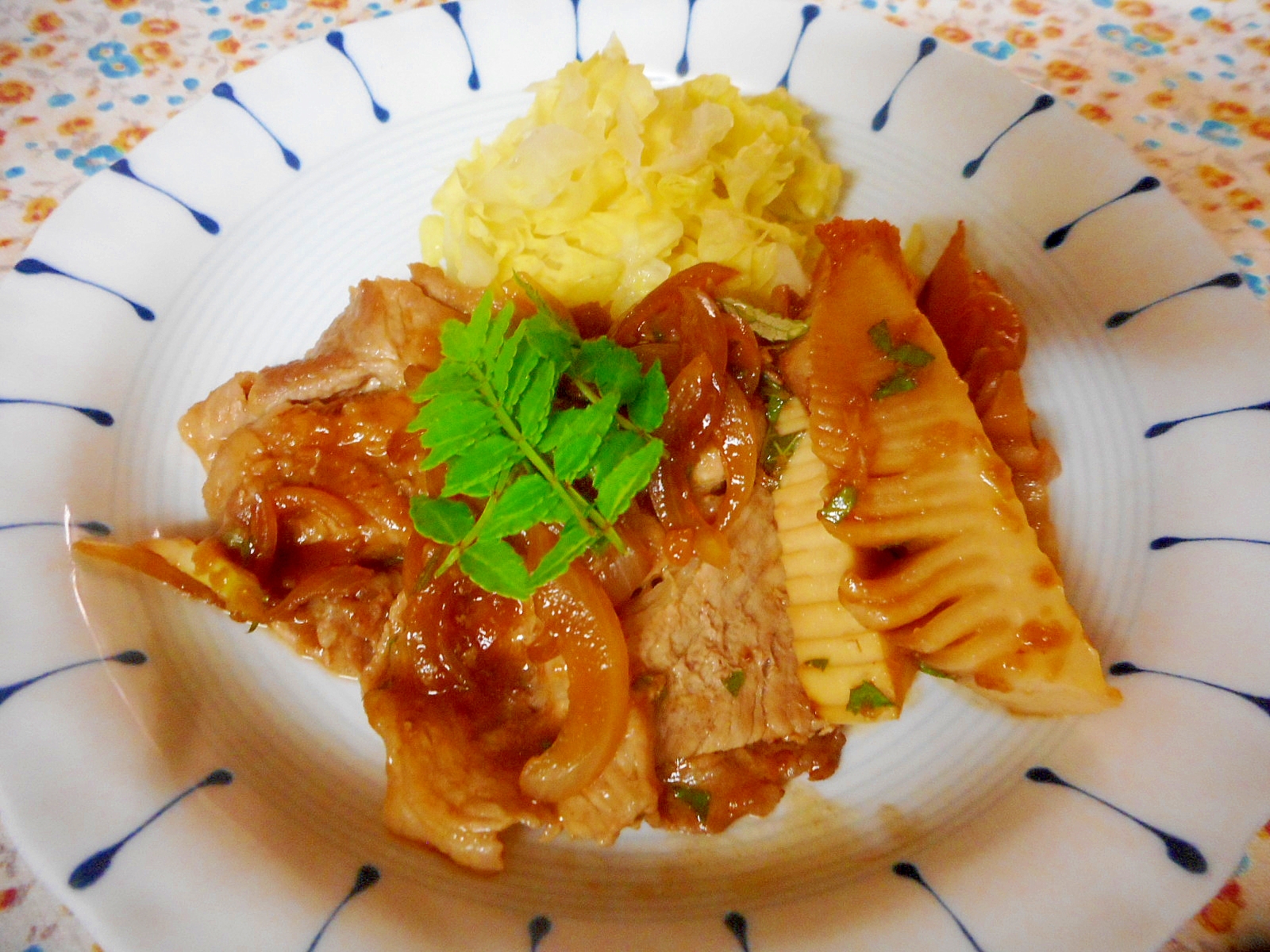 豚肉とタケノコの木の芽生姜焼き