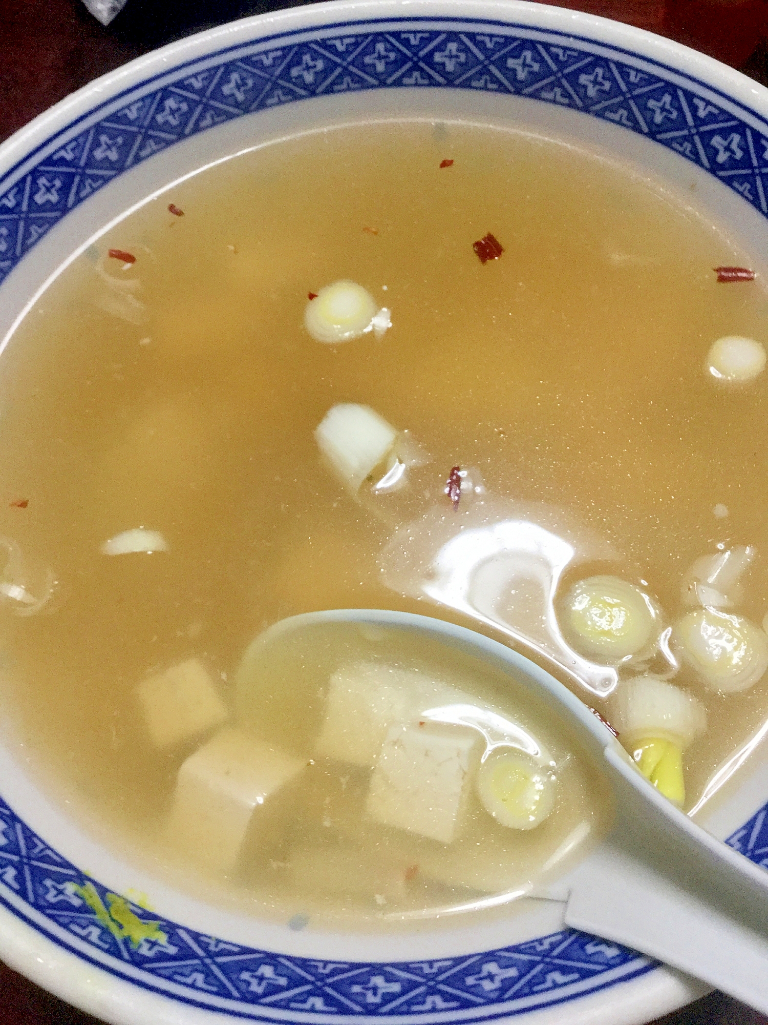 豚しゃぶの残り汁de豆腐とネギのスープ。