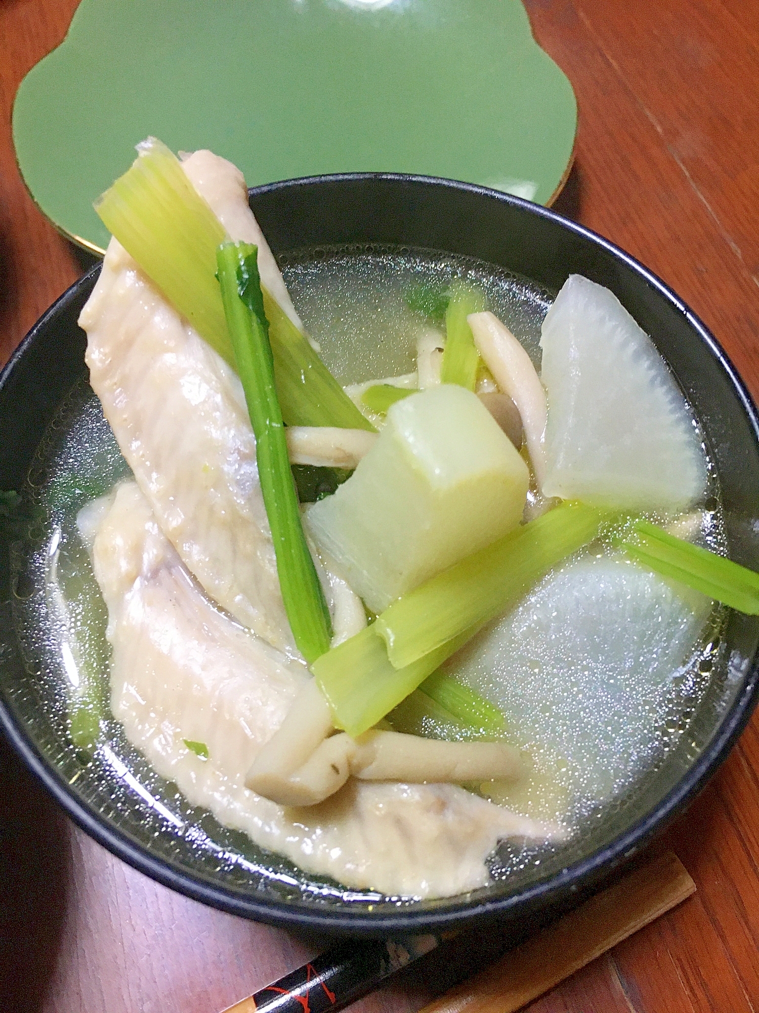 手羽と根菜と小松菜のスープ