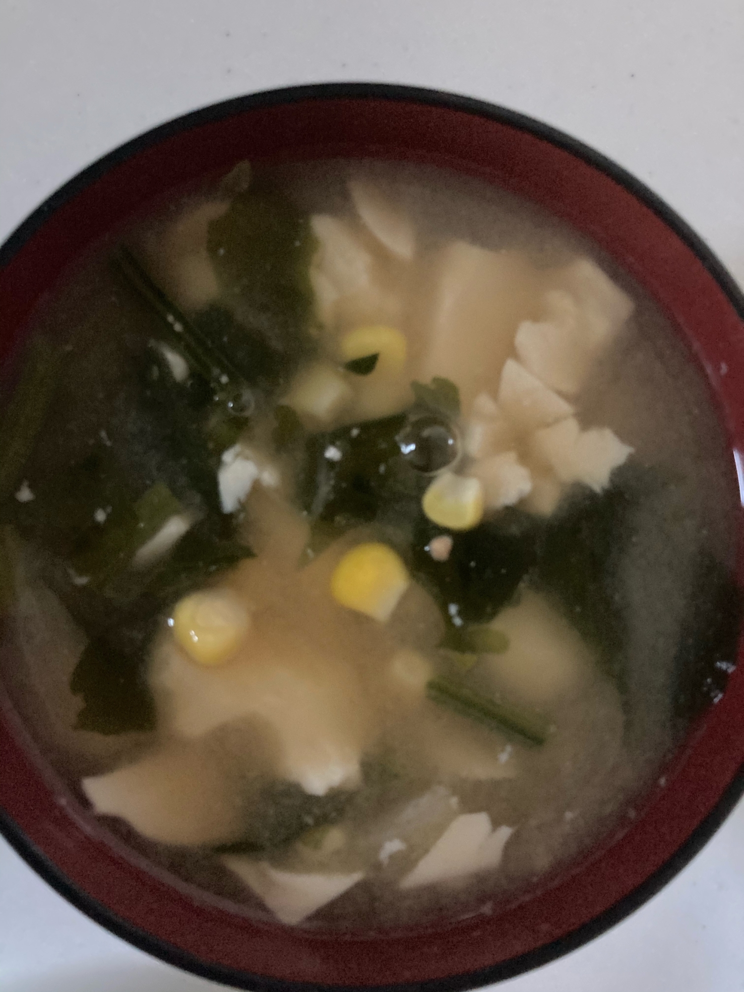 小松菜とコーンのわかめ豆腐味噌汁⁑