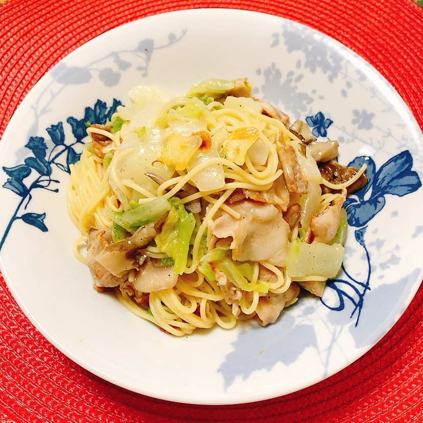 白菜豚肉和風パスタ
