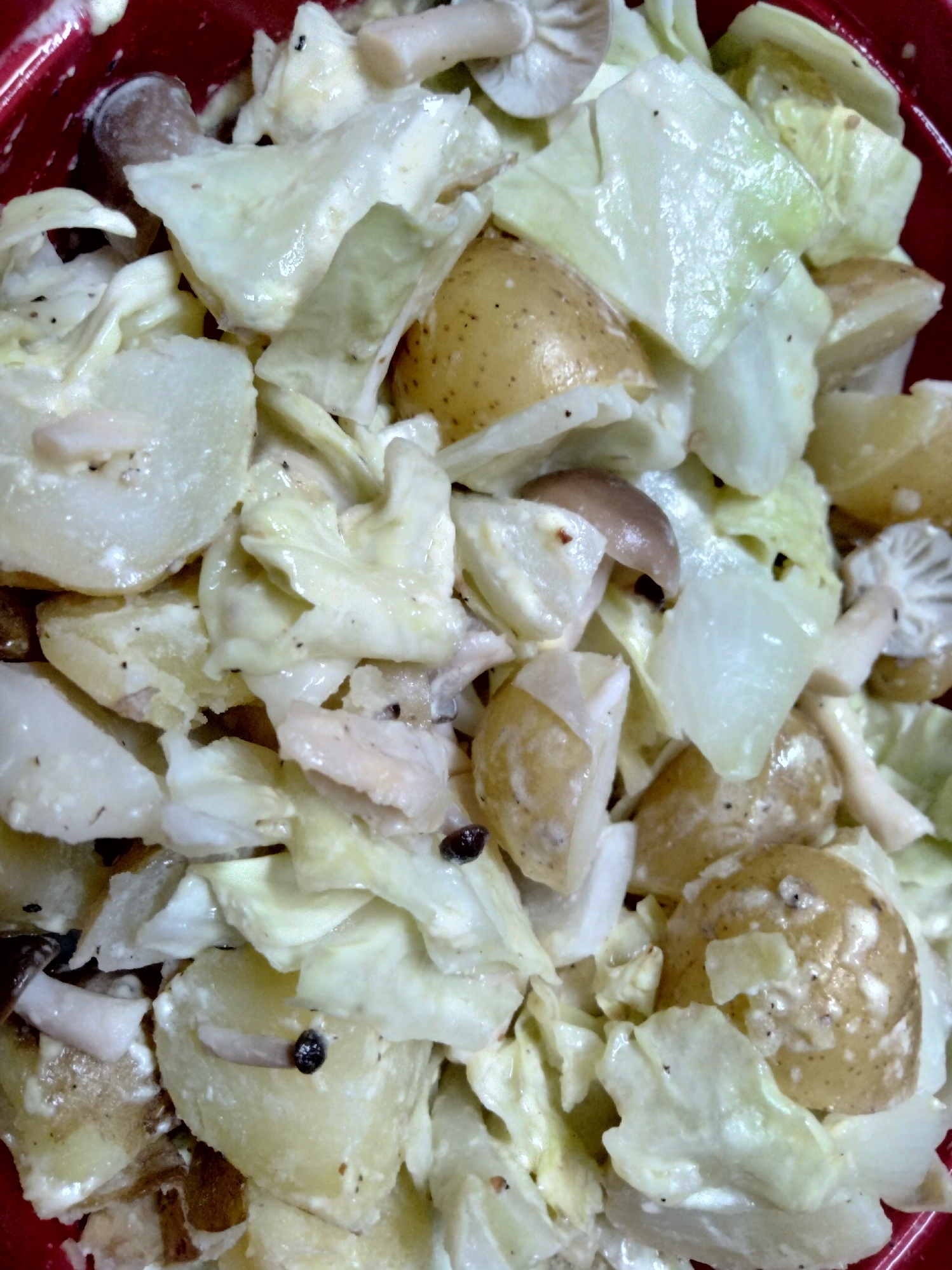 じゃがいもしめじ玉ねぎキャベツの鶏皮マヨ蒸 レシピ 作り方 By Akiakiaki32 楽天レシピ