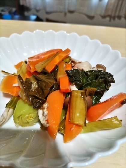 チンゲン菜とにんじんとしめじの生姜ポン酢和え