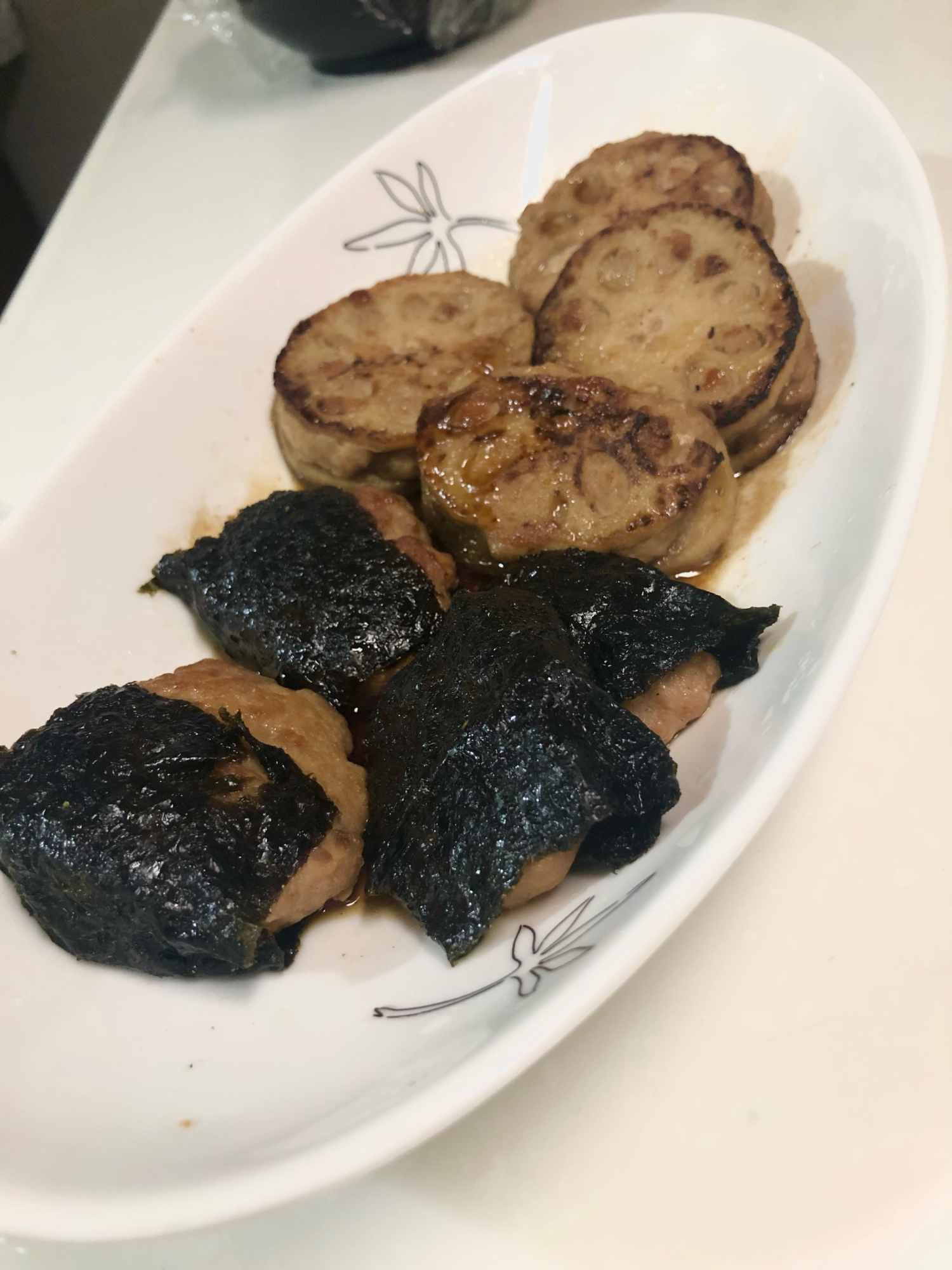 豚ひき肉の磯辺焼きand蓮根で挟み焼き