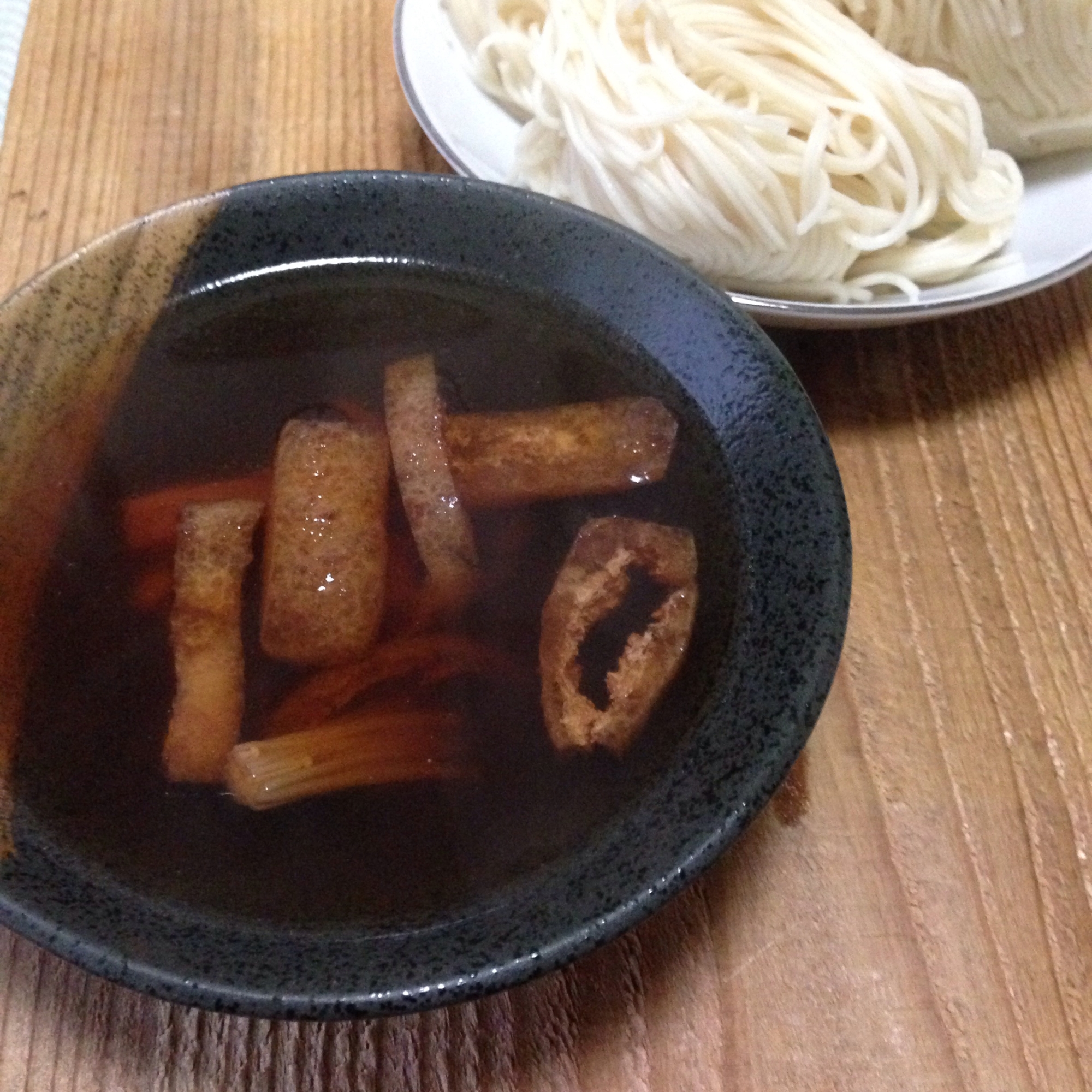 えのきと油揚げde野菜だしの汁そうめん♪