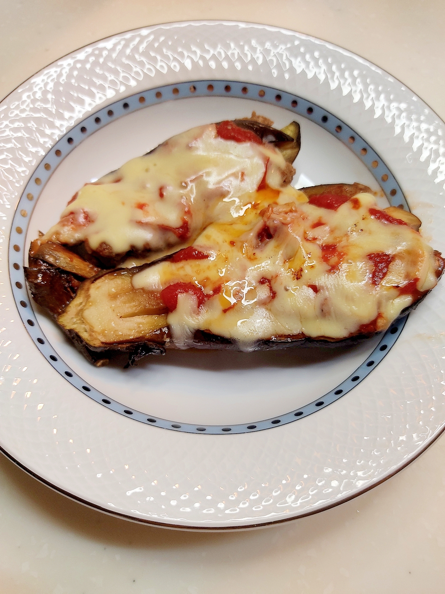 ピザソースで☆なすの挽肉挟みチーズ焼き