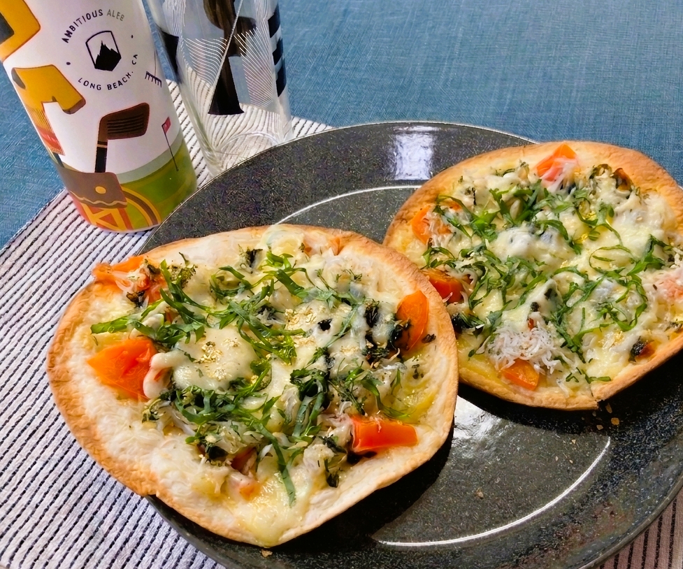 トルティーヤの皮で！しらすとあおさ海苔のピッツァ