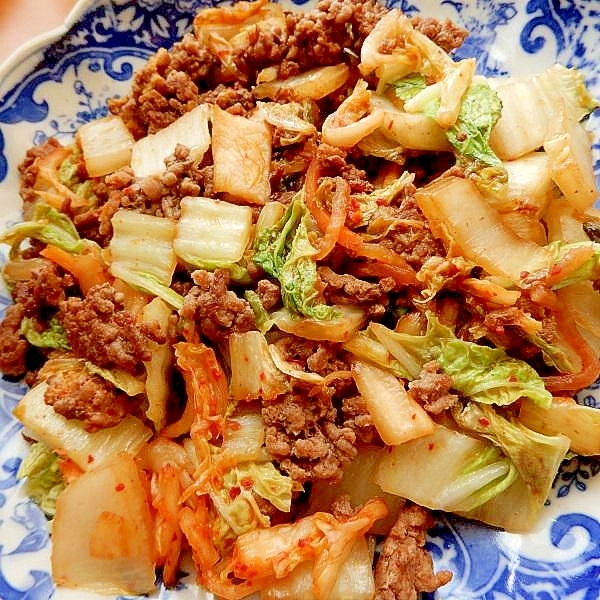 ノンオイル6分!?ウスター味❤白菜のキムチ炒め♪