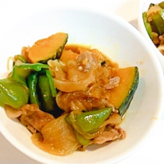 みんな大好き大人気☆豚肉とカボチャとピーマンの煮物